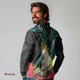 Sulphur-crested Cockatoo New Zealand Long Sleeve Polo Shirt Paua Shell Aotearoa Maori Tropical Flowers LT14