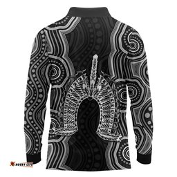 Torres Strait Islander Long Sleeve Polo Shirt Flag Feather Headdress Indigenous Dotwork Tribal Art TS04