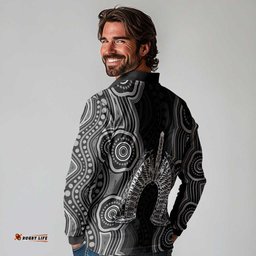 Torres Strait Islander Long Sleeve Polo Shirt Flag Feather Headdress Indigenous Dotwork Tribal Art TS04