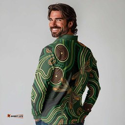 Green Indigenous Dragonfly Australia Long Sleeve Polo Shirt Aboriginal Art LT14