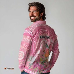 Personalized Pink Galah Aboriginal Dot Art Long Sleeve Polo Shirt Australias Breast Cancer Awareness LT9