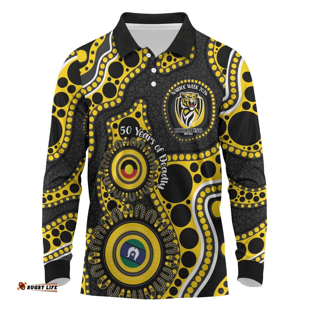 Richmond NAIDOC Week 2026 Personalised Long Sleeve Polo Shirt 50 Years of Deadly Aboriginal Art LT14