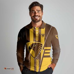 Personalized Hawthorn Hawks Long Sleeve Polo Shirt Modern Geometric Sports Graphic Style TS04