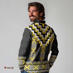 Yellow Taniko Aotearoa Long Sleeve Polo Shirt Niho Taniwha Mix Poutama LT14