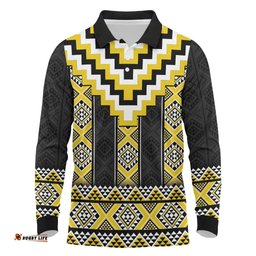 Yellow Taniko Aotearoa Long Sleeve Polo Shirt Niho Taniwha Mix Poutama LT14