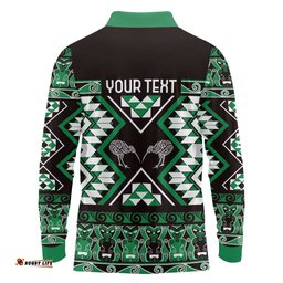 Personalised Taniko Motifs Aotearoa Long Sleeve Polo Shirt Waitangi Kowhaiwhai Kiwi - Green LT7