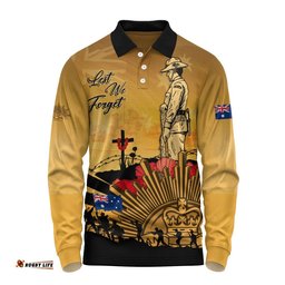 Australia Long Sleeve Polo Shirt Anzac Day In Memory Of Brave Servicemen