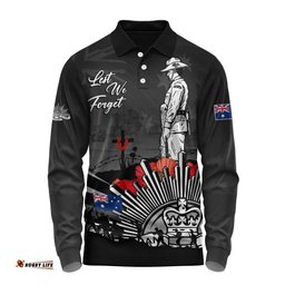 Australia Long Sleeve Polo Shirt Anzac Day In Memory Of Brave Servicemen