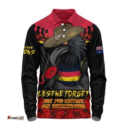 Adelaide Crows Long Sleeve Polo Shirt ANZAC Day Not For Victory For Remembrance