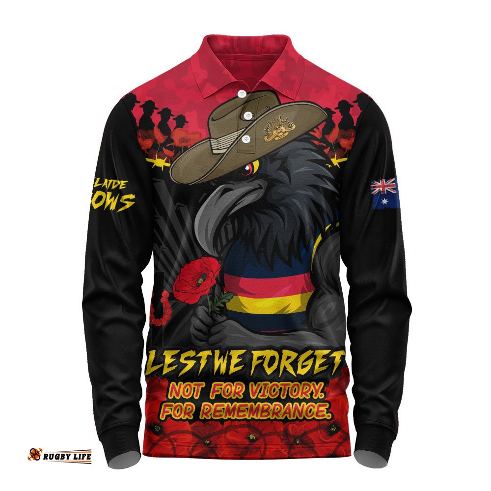Adelaide Crows Long Sleeve Polo Shirt ANZAC Day Not For Victory For Remembrance