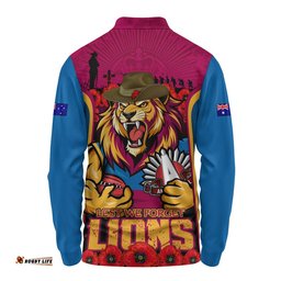 Brisbane Lions Long Sleeve Polo Shirt Lest We Forget In Eternal Honor And Duty