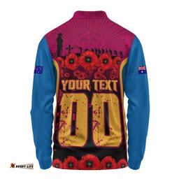 Brisbane Lions Long Sleeve Polo Shirt Lest We Forget In Eternal Honor And Duty