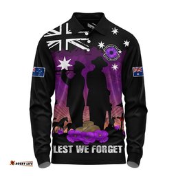 Australia Long Sleeve Polo Shirt Anzac Day Remembering Service Animals Sacrifice