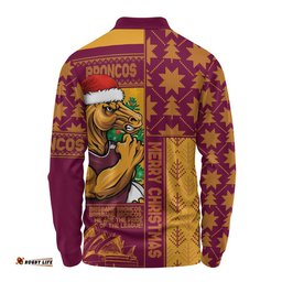 Brisbane Broncos Long Sleeve Polo Shirt Christmas Magic Knit Style Winter Glow