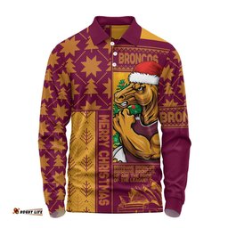 Brisbane Broncos Long Sleeve Polo Shirt Christmas Magic Knit Style Winter Glow
