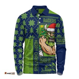 Canberra Raiders Long Sleeve Polo Shirt Christmas Magic Knit Style Winter Glow