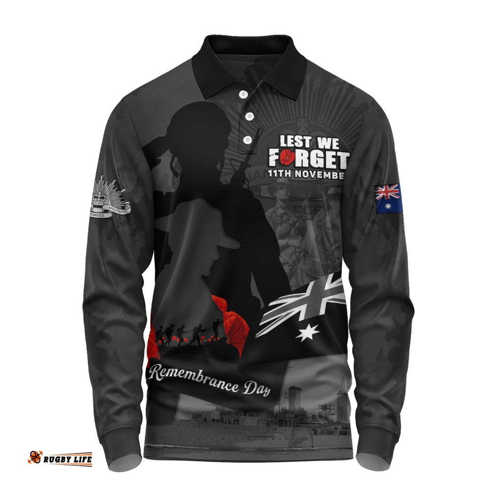 Australia Long Sleeve Polo Shirt Remembrance Day 11th November Tribute Edition