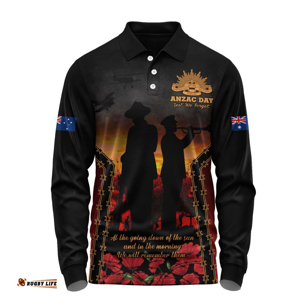Australia Long Sleeve Polo Shirt Anzac Day Dawn Remembrance Eternal Tribute