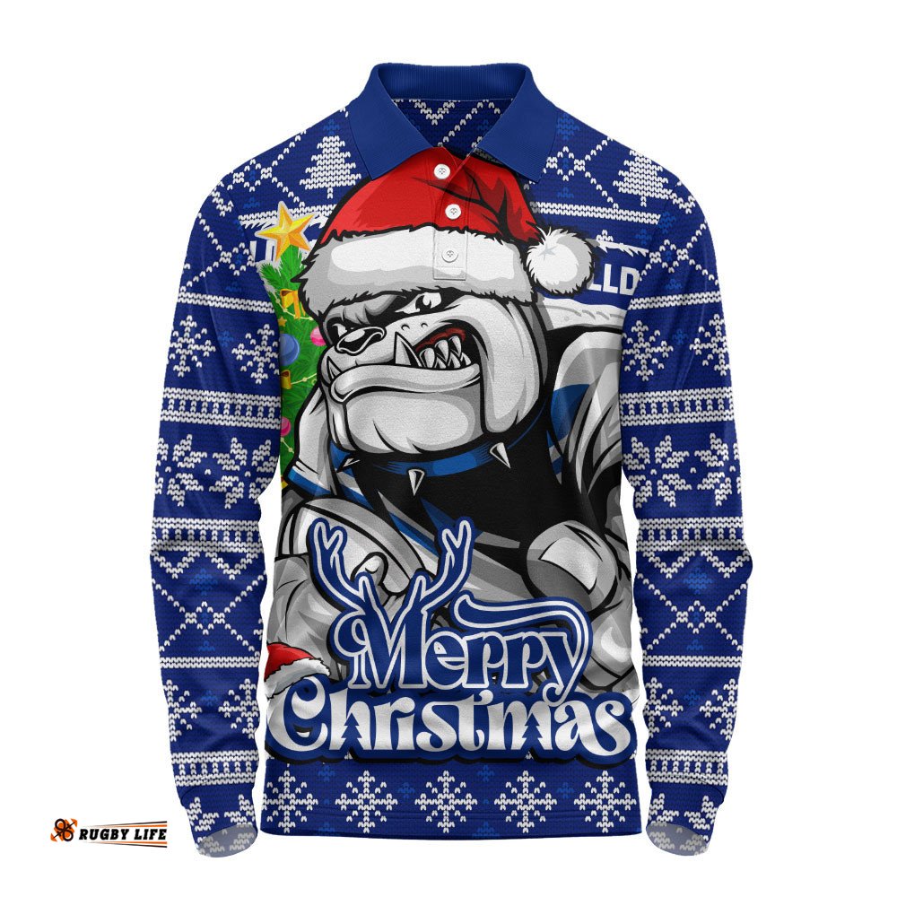 Canterbury-Bankstown Bulldogs Long Sleeve Polo Shirt Merry Christmas Game Day Knit Style Team Edition