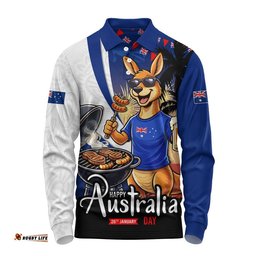 Australia Long Sleeve Polo Shirt Australia Day Kangaroo Summer Fest Celebration