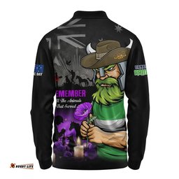 Canberra Raiders Long Sleeve Polo Shirt Anzac Day Purple Poppy And Animals That Served