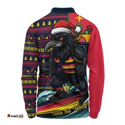 Adelaide Crows Long Sleeve Polo Shirt Christmas Holiday Santa Rides The Waves