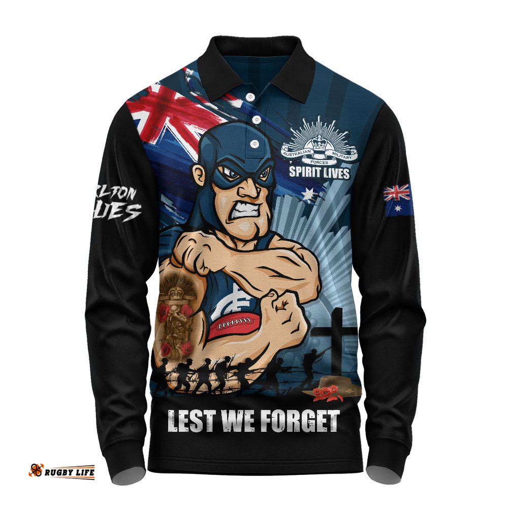 Carlton Long Sleeve Polo Shirt ANZAC Day Honour And Football Legacy