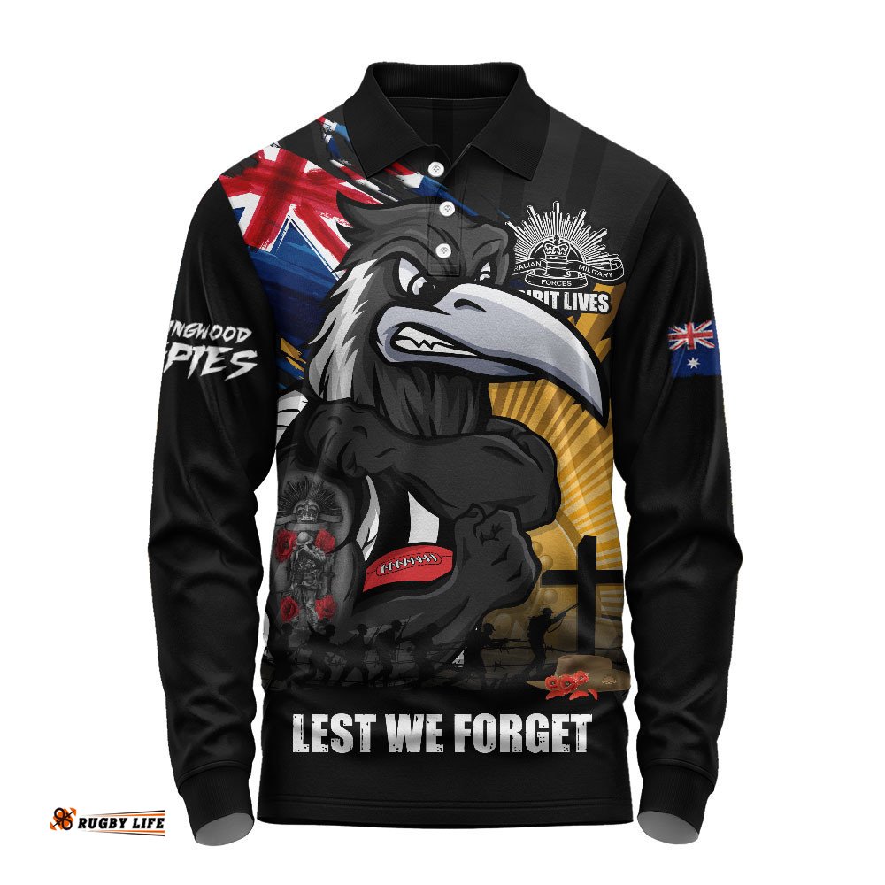 Collingwood Long Sleeve Polo Shirt ANZAC Day Honour And Football Legacy