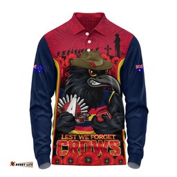 Adelaide Crows Long Sleeve Polo Shirt Lest We Forget In Eternal Honor And Duty