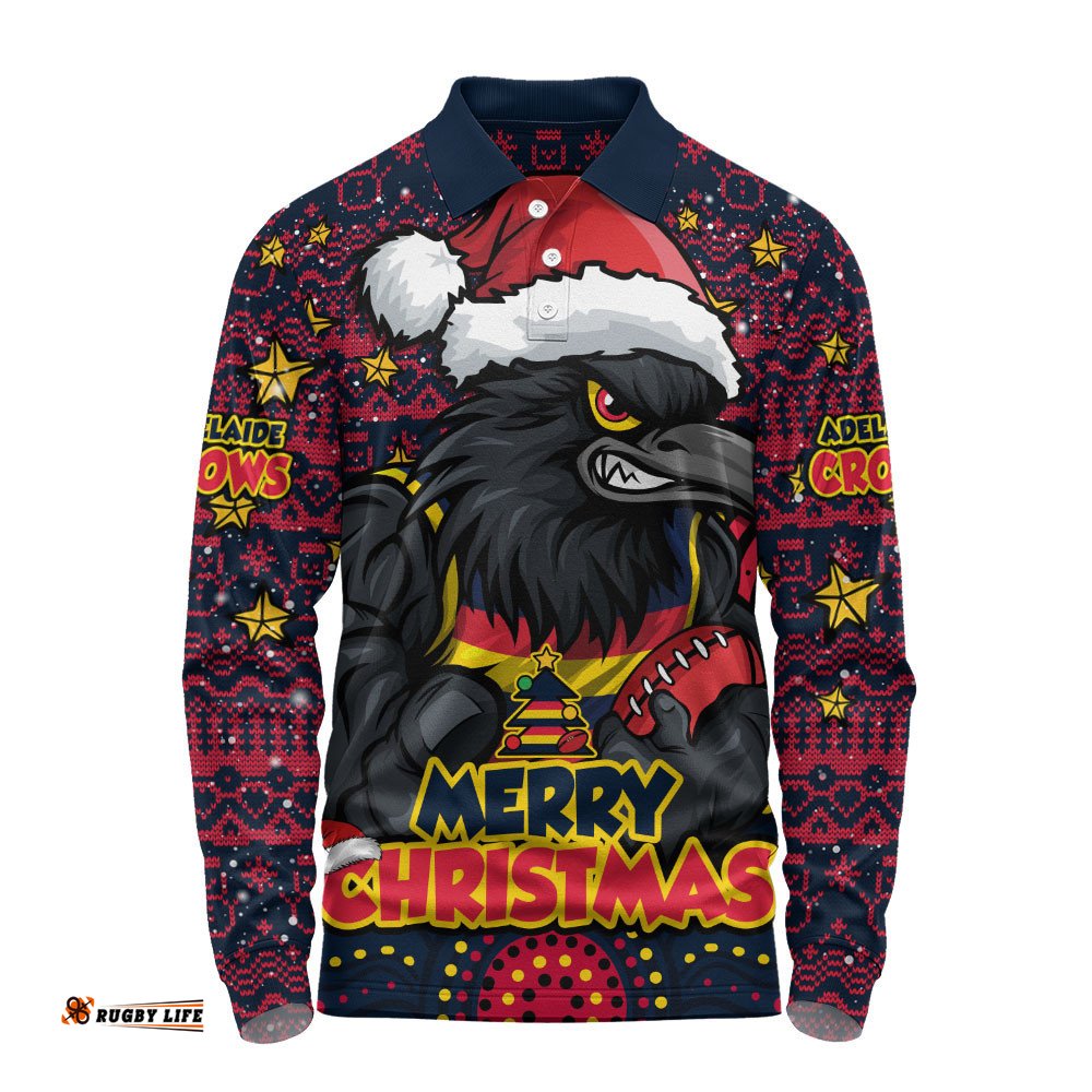 Adelaide Crows Long Sleeve Polo Shirt Ugly Christmas Knit Patterns Vintage Jersey