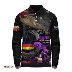 Adelaide Crows Long Sleeve Polo Shirt Anzac Day In Memory Of Animals That Served