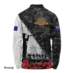Australia Long Sleeve Polo Shirt Anzac Day Poppy And Barbed Wire Of Service