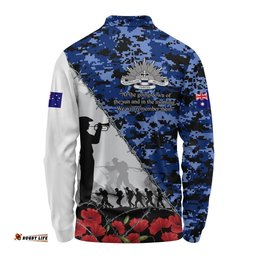 Australia Long Sleeve Polo Shirt Anzac Day Poppy And Barbed Wire Of Service