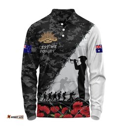 Australia Long Sleeve Polo Shirt Anzac Day Poppy And Barbed Wire Of Service