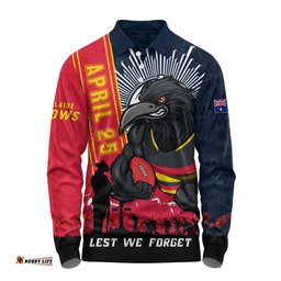 Adelaide Crows Long Sleeve Polo Shirt Anzac Day Lest We Forget Memorial