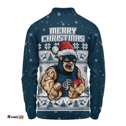 Carlton Long Sleeve Polo Shirt Special Ugly Christmas Holiday Footy Fans