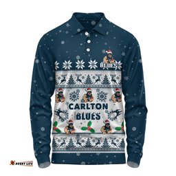 Carlton Long Sleeve Polo Shirt Special Ugly Christmas Holiday Footy Fans