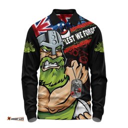 Canberra Raiders Long Sleeve Polo Shirt Anzac Remembrance Of The Fallen