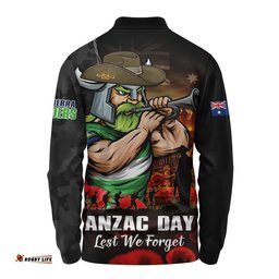 Canberra Raiders Long Sleeve Polo Shirt Anzac Day Rising Dawn Ceremony Lest We Forget Courage