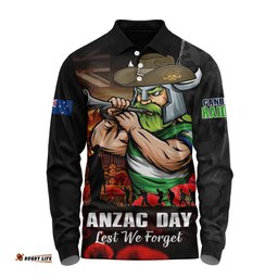 Canberra Raiders Long Sleeve Polo Shirt Anzac Day Rising Dawn Ceremony Lest We Forget Courage