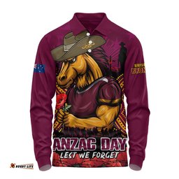 Brisbane Broncos Long Sleeve Polo Shirt Anzac Day Pride Of Service Eternal Memory