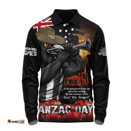Collingwood Long Sleeve Polo Shirt Anzac Day Dawn Of Courage Eternal Tribute