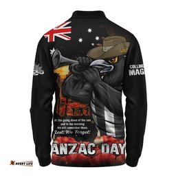 Collingwood Long Sleeve Polo Shirt Anzac Day Dawn Of Courage Eternal Tribute