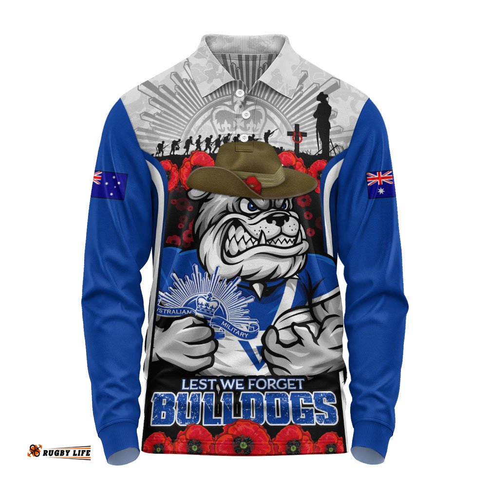 Canterbury-Bankstown Bulldogs Long Sleeve Polo Shirt Lest We Forget In Honor And Remembrance