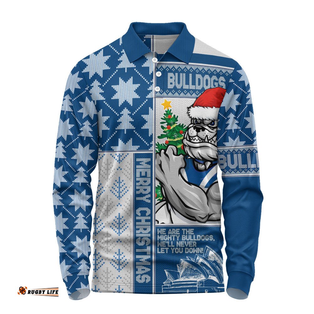 Canterbury-Bankstown Bulldogs Long Sleeve Polo Shirt Christmas Magic Knit Style Winter Glow