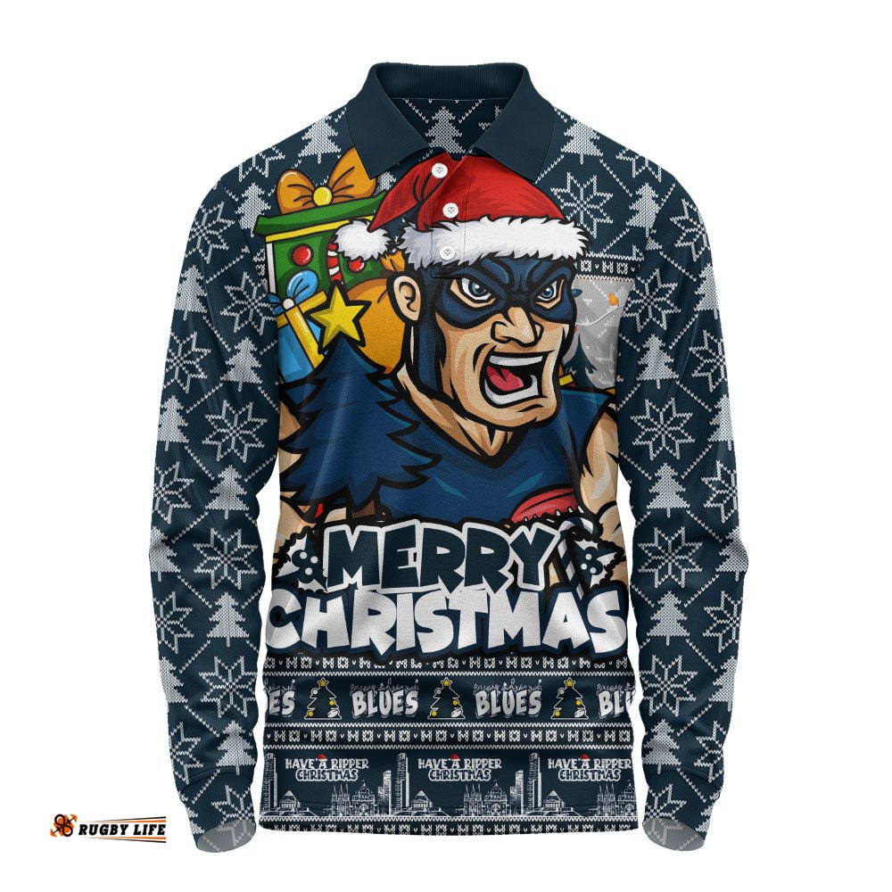 Carlton Long Sleeve Polo Shirt Festive Holiday Merry Christmas Vibe