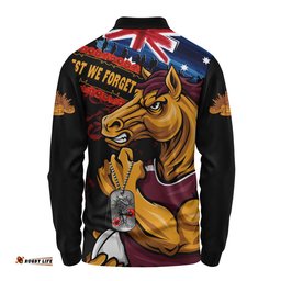 Brisbane Broncos Long Sleeve Polo Shirt Anzac Remembrance Of The Fallen
