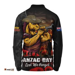 Brisbane Broncos Long Sleeve Polo Shirt Anzac Day Rising Dawn Ceremony Lest We Forget Courage