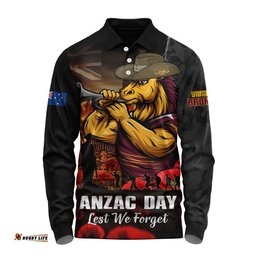 Brisbane Broncos Long Sleeve Polo Shirt Anzac Day Rising Dawn Ceremony Lest We Forget Courage