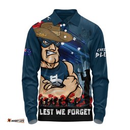 Carlton Long Sleeve Polo Shirt ANZAC Inspired Football Fan Memorial Design